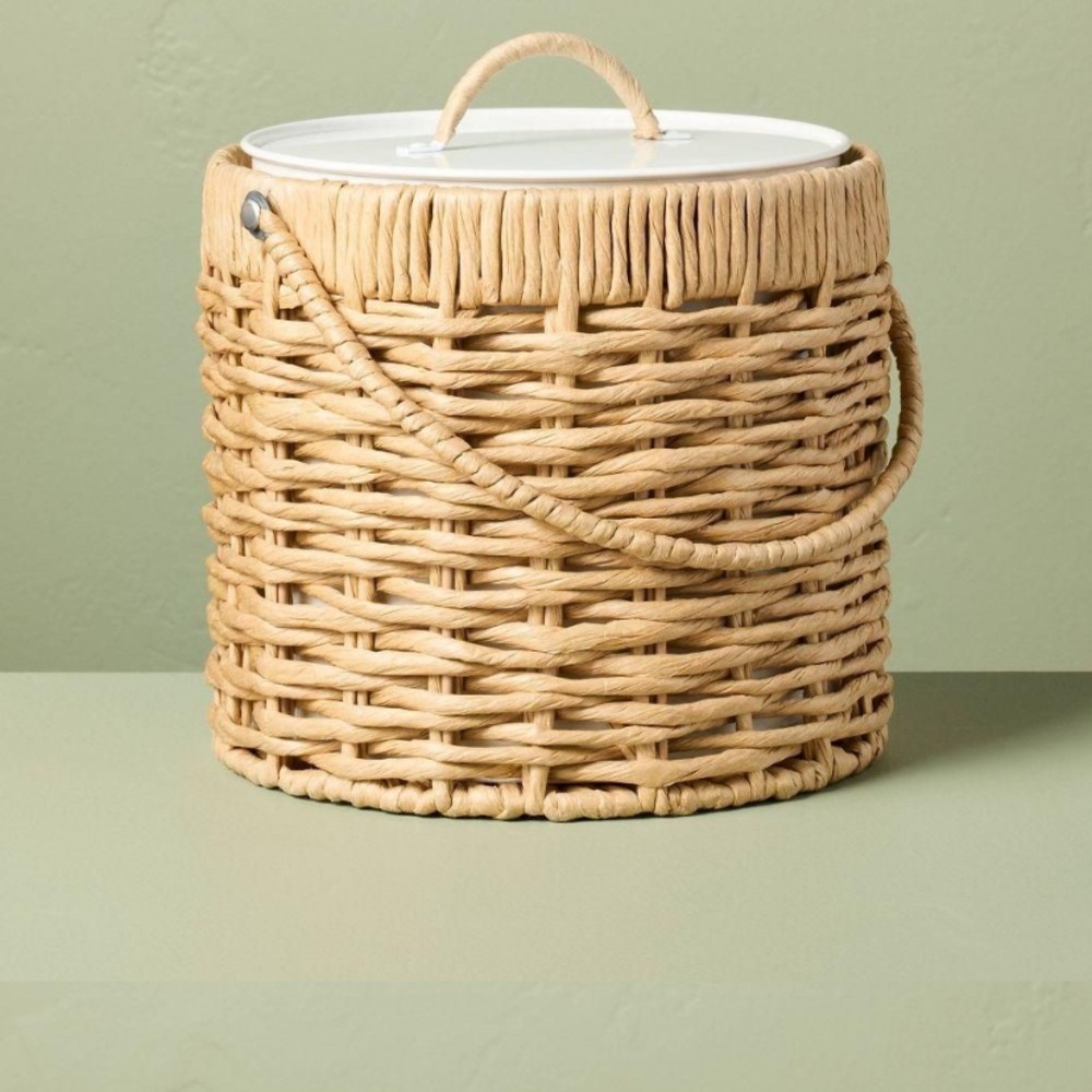 NWT Hearth and Hand Natural Woven Ice Bucket with Lid